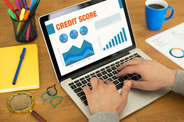 Business Charts and Graphs on screen with CREDIT SCORE title