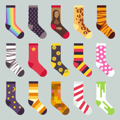 Textile colorful child warm socks vector set