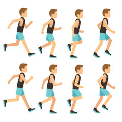 Running athletic man in tracksuit animation frame, sprite sequence vector illustration