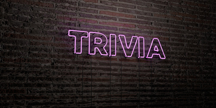TRIVIA -Realistic Neon Sign on Brick Wall background - 3D rendered royalty free stock image. Can be used for online banner ads and direct mailers..