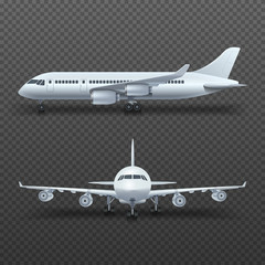 Realistic 3d detail airplane, commercial jet isolated vector illustration