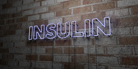 INSULIN - Glowing Neon Sign on stonework wall - 3D rendered royalty free stock illustration.  Can be used for online banner ads and direct mailers..