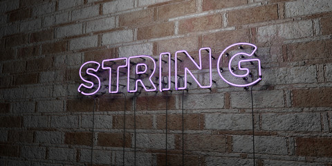 STRING - Glowing Neon Sign on stonework wall - 3D rendered royalty free stock illustration.  Can be used for online banner ads and direct mailers..