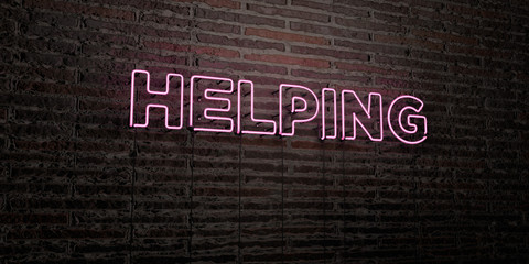 HELPING -Realistic Neon Sign on Brick Wall background - 3D rendered royalty free stock image. Can be used for online banner ads and direct mailers..