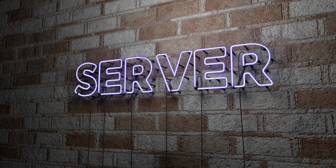 SERVER - Glowing Neon Sign on stonework wall - 3D rendered royalty free stock illustration.  Can be used for online banner ads and direct mailers..