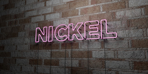 NICKEL - Glowing Neon Sign on stonework wall - 3D rendered royalty free stock illustration.  Can be used for online banner ads and direct mailers..