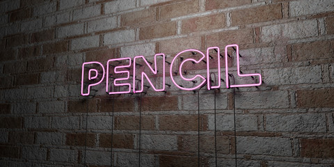 Fototapeta premium PENCIL - Glowing Neon Sign on stonework wall - 3D rendered royalty free stock illustration. Can be used for online banner ads and direct mailers..