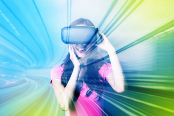 woman using VR headset glasses