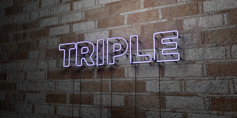 TRIPLE - Glowing Neon Sign on stonework wall - 3D rendered royalty free stock illustration.  Can be used for online banner ads and direct mailers..