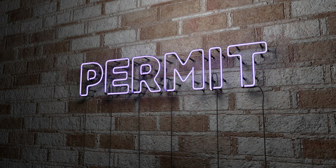 PERMIT - Glowing Neon Sign on stonework wall - 3D rendered royalty free stock illustration.  Can be used for online banner ads and direct mailers..
