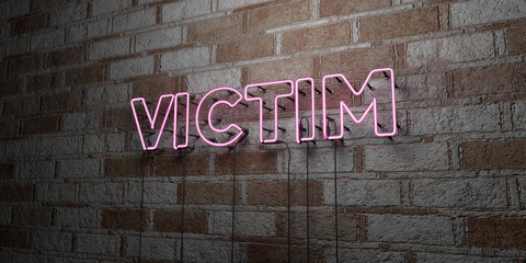 VICTIM - Glowing Neon Sign on stonework wall - 3D rendered royalty free stock illustration.  Can be used for online banner ads and direct mailers..