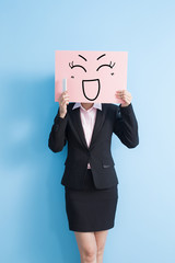 business woman take billboard