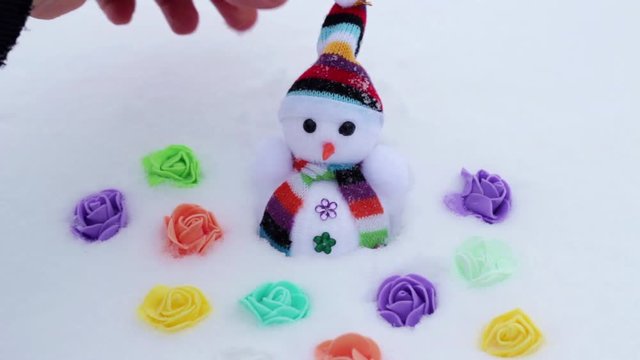 Snowman and flowers