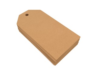 Stack of price 3D illustration tags from recycled paper.