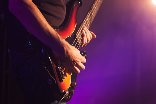 Rock  bass guitar player hands