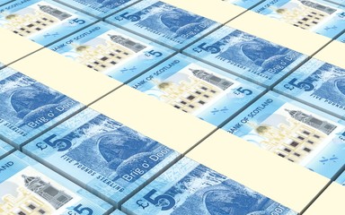 Scotland pound bills stacks background. 3D illustration