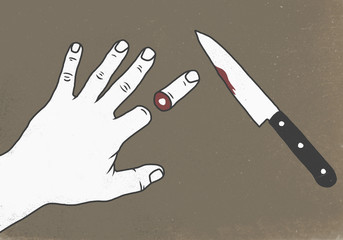 Illustration of chopped finger by knife