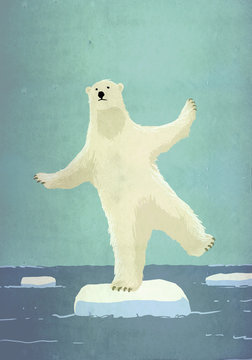 Illustrative image of polar bear balancing on iceberg in sea representing global warming