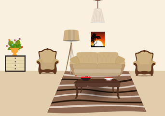 The room furnished with furniture. Modern Flat style Vector Illu