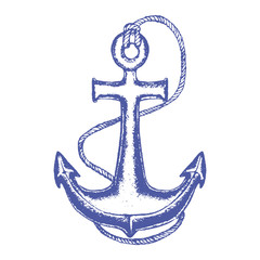 Ship Anchor and Rope Hand Draw Sketch. Vector