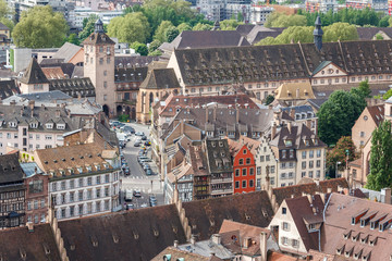 Fototapeta na wymiar A view to the old town from the Cathedral of Strasbourg, France