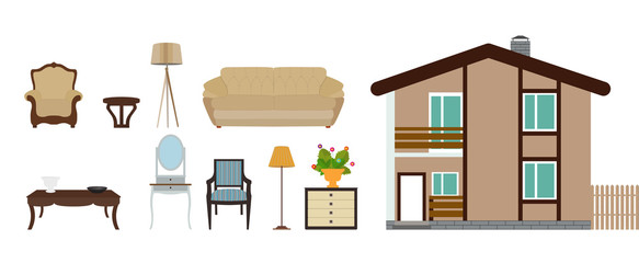 The house is furnished with furniture. Modern Flat style Vector 