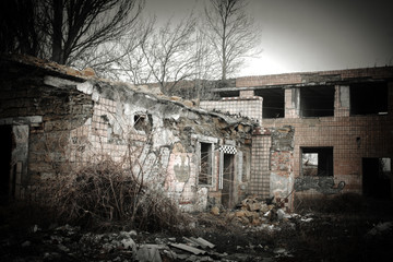 the ruins of the destroyed building