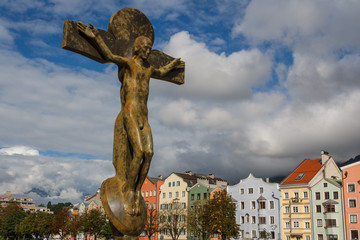 Modern cross on the bridge in Innsbruck, Austria