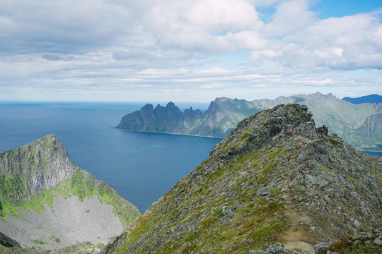 Panoramic View from Husfjellet Mountain to Devils Teeth