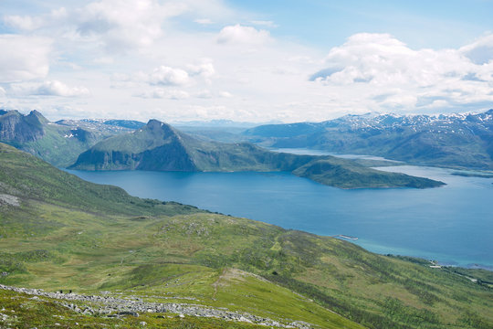 Panoramic View from Husfjellet Mountain on Senja Island