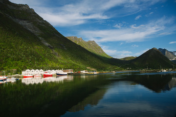 Fototapeta na wymiar view of norwegian fisherman village Husoy, Senja island, Norway
