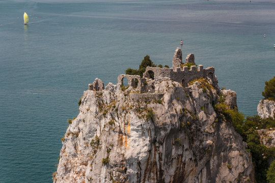 View to the ruins of the old castle of Duino, Italy