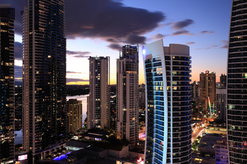 City at sunrise Surfers Paradise, Gold Coast Queensland