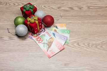 Christmas decorations and money