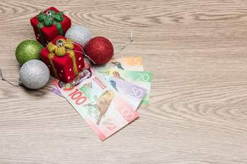 Christmas decorations and money