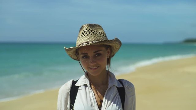 Portrait Of Smiling Female By The Sea