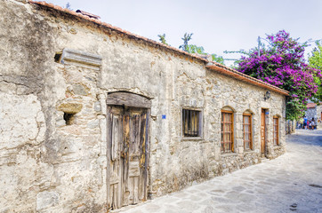 Fototapeta na wymiar Old Datca with beautiful old stone houses, holiday and permanent residences, is showing typical architecture of the area.