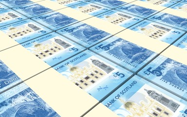 Scotland pound bills stacks background. 3D illustration
