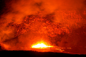 Crater lava lake on active Kilauea Volcano on Big Island, Hawaii