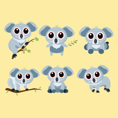 vector cartoon koala set