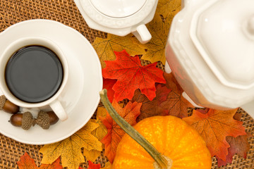 Coffee Cup, Sugar Bowl, Pumpkin, and Leaves III