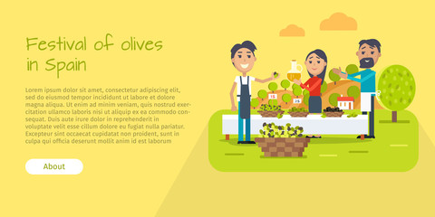 Festival of Olives in Spain Web Banner. Flat Style