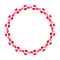 Obraz premium Romantic round frame with small red hearts on white background.