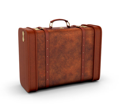 Old leather suitcase. Retro suitcase on a white background. 3D i