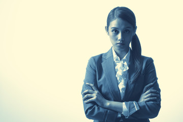 duo tone of young business woman staring to directly in front