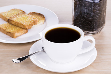 Coffee and bread in the morning breakfast