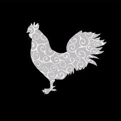 Cock Vintage silhouette pattern bird black background. 