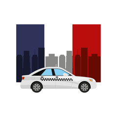 taxi vehicle and france flag icon over white background. colorful design. vector illustration