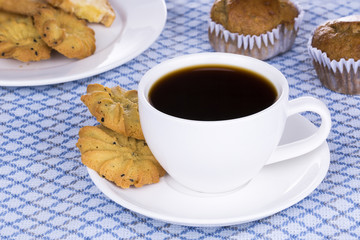 Coffee and bread in the morning breakfast

