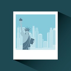photo with liberty statue iconic monument of new york city. colorful design. vector illustration